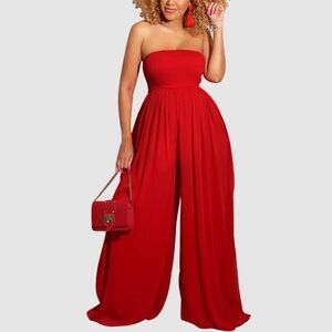 Red Tube Top Wide Leg Jumpsuit Boutique Size Medium